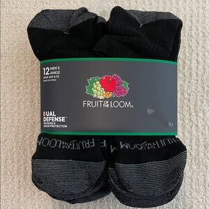 Fruit of the Loom Men’s Black & Gray Ankle Socks - 12 Pack Dual Defense